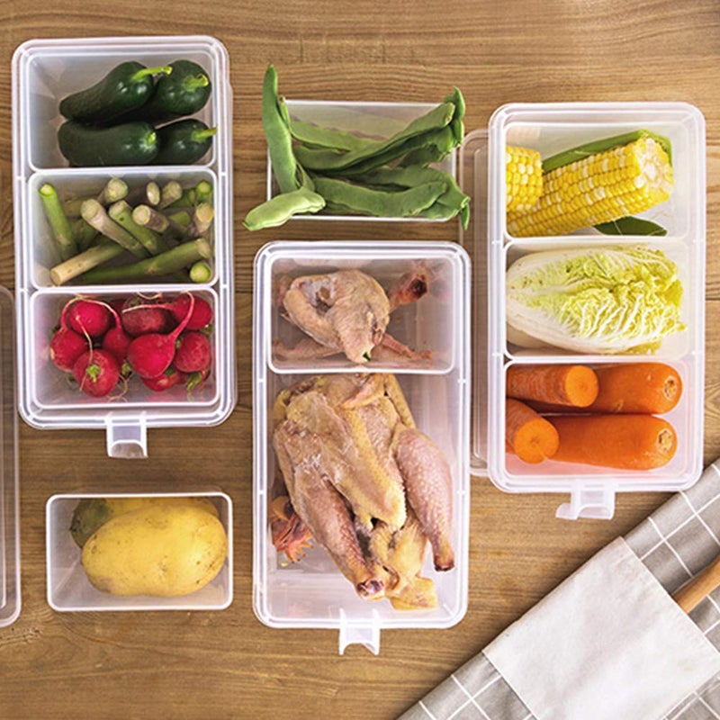 MineSign 2 Pack Plastic Divided Veggie Storage Containers with Lids and Handles for Fridge Storage Organizer Boxes for Refrigerator Produce Beans Fruits Organzation - Image 5